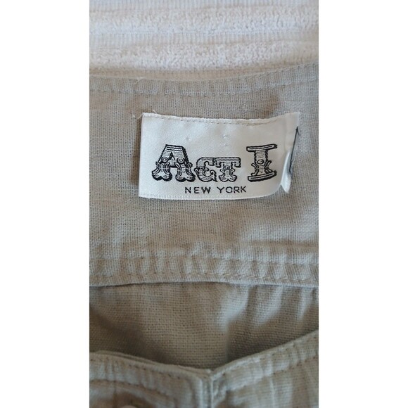 ACT I Womens Jumpsuit Beige Button Up Zipper Pockets 3/4 Sleeve Belt 90’s M - Picture 10 of 16